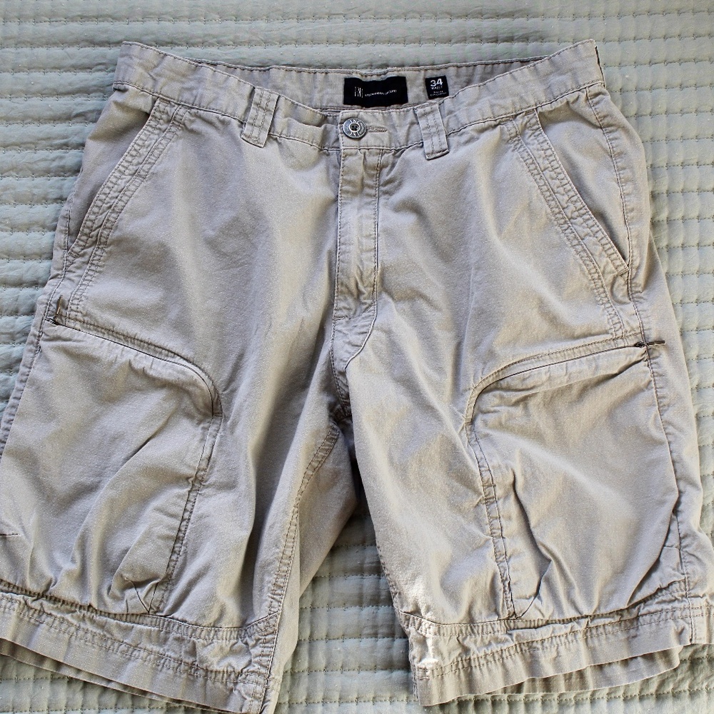 Khaki Full Angled Zip Cargo Shorts